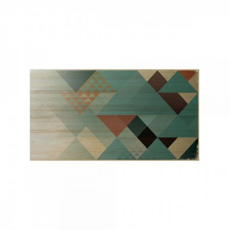 Tête de lit en bois naturelle 'Géométrique bleu'