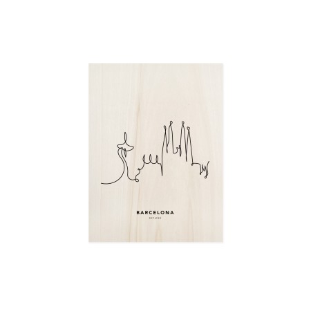 Tableau en bois Barcelona Skyline