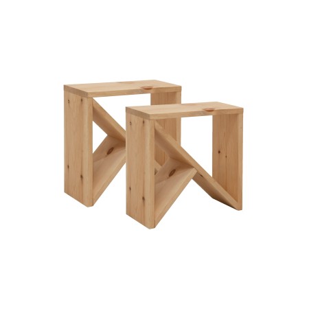 Pack 2 tables en bois massif ton chêne moyen de différentes tailles