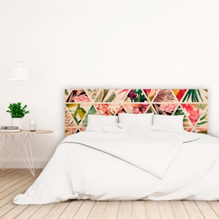Tête de lit en bois naturelle 'Géométrique tropical'