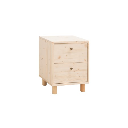 Table de chevet en bois massif avec deux tiroirs en ton naturel de 50,5x37,5cm