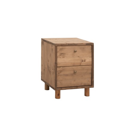 Table de chevet en bois massif avec deux tiroirs en ton chêne foncé de 50,5x37,5cm