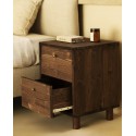 Table de chevet en bois massif avec deux tiroirs en ton noce de 50,5x37,5cm