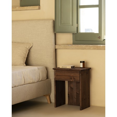 Table de chevet en bois massif en ton noyer de 50x42cm