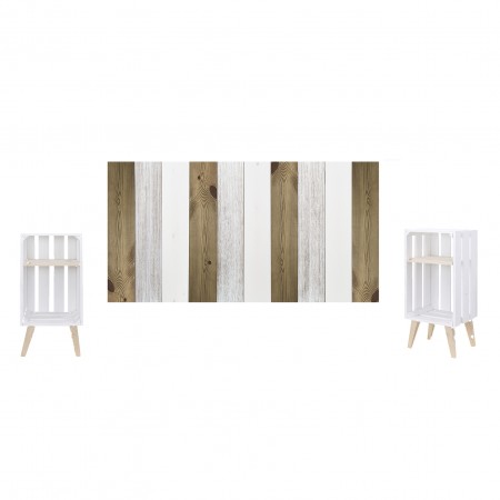 Pack vintage blanc et vieilli avec deux tables de chevet blanches