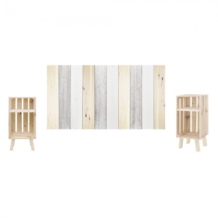 Pack vintage blanc naturel avec deux tables de chevet