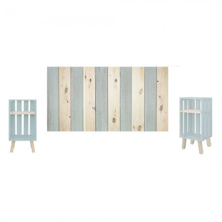 Pack vintage bleuâtre et naturel avec deux tables de chevet bleu-vert