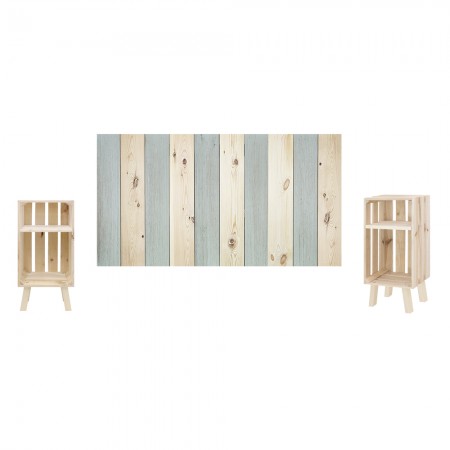 Pack vintage bleuâtre et naturel avec tables de chevet