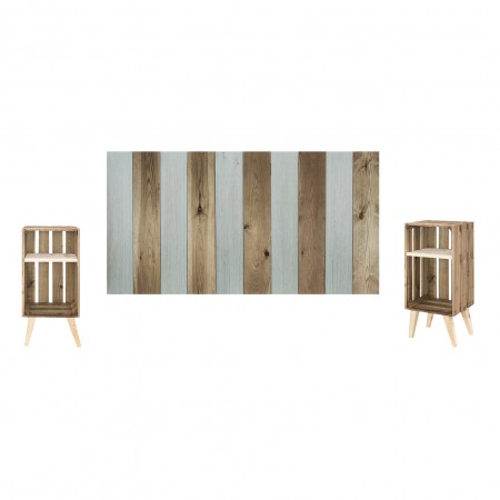 Pack  vintage bleuâtre et vieilli avec de tables de chevet effet vieilli