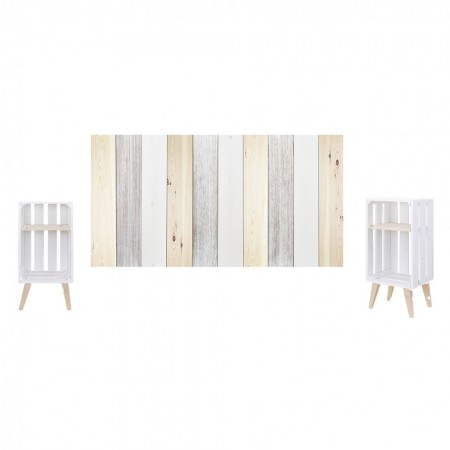 Pack vintage blanc naturel avec deux tables de chevet blanches