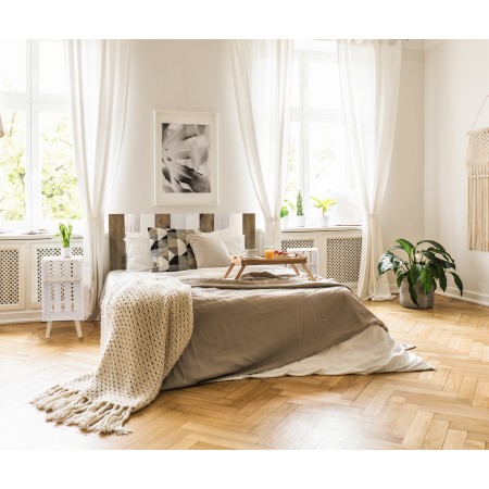 Pack vintage blanc et vieilli avec deux tables de chevet blanches