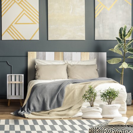 Pack vintage blanc naturel avec deux tables de chevet blanches