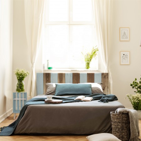 Pack vintage bleuâtre et vieilli avec tables de chevet bleu-vert