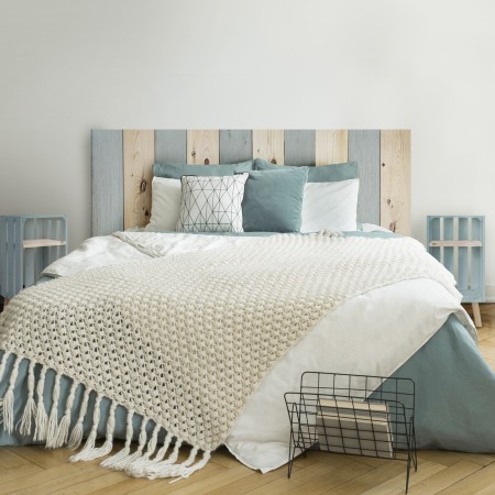 Pack vintage bleuâtre et naturel avec deux tables de chevet bleu-vert